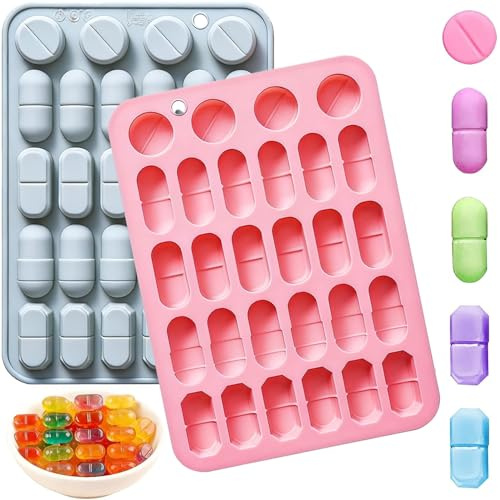 YXHZVON - Molde de caramelo de silicona, 2 moldes de chocolate en forma de cápsulas y tabletas, moldes de gelatina para hacer chocolate