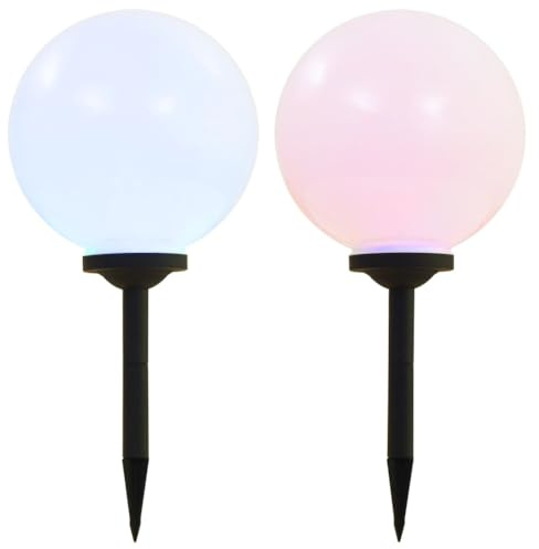 Mokuyary - Lámpara LED esférica solar para exteriores (2 piezas, 30 cm, RGB, lámpara de exterior, para pasarela, patio, macizos de flores, caminos