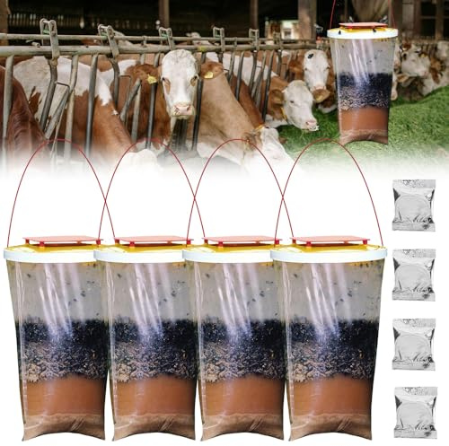 4 Stück Fliegenfalle Außen Hängende Set, Fliegenfänger-Lebendfalle Lockstoff Behälter, Ranch Fliegenfalle Insektenfalle Outdoor, Redtop Fliegenfalles Aussenbereich für Mücken, Bienen, Fliegen