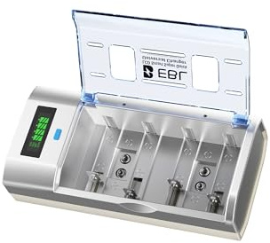 EBL Universal Battery Charger for AA AAA C D 9V NiMH Rechargeable Batteries - Multi-Bay Rapid Charger with Discharge Function, LCD Display