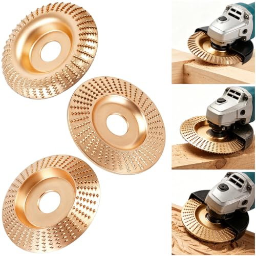Tungsten Carbide Wood Carving Disc Set for Angle Grinder – Heavy-Duty Grinding Wheel, Sanding Disc & Polishing Pad for Cutting, Shaping, Sanding, Buffing (3Pcs Set)