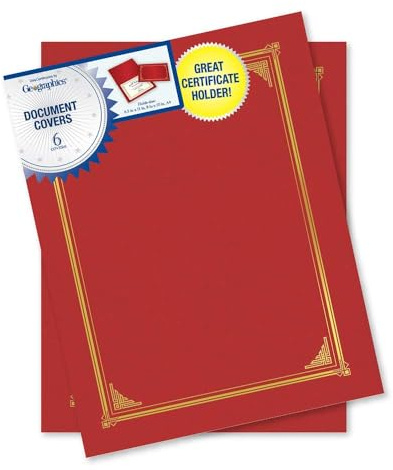 Geographics Classic Linen Red Certificate Holders with Gold Foil Border, 9.75 x 12.5, Pack of 6 – Premium Document Covers for Awards, Diplomas & Certificates