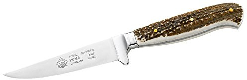 PUMA – Kitz - Klassischer Jagdnicker - 88mm Klinge aus deutschem Stahl (1.4034, 52-54 HRC) - Hirschhornschalen - Inklusive Lederscheide - Handgefertigt in Solingen (Art.Nr.: 112592)