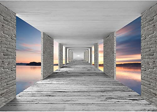 Runa Art Fototapete 3D Meer Sonnenuntergang Modern Vlies Wohnzimmer Schlafzimmer - Made in Germany - 308 x 220 cm Grau Blau Orange 9157010b