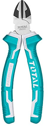 TOTAL - Alicate de Corte Diagonal | 180 mm | Cortar Materiales Duros y Resistentes | Para Alambre, Cables, Clavos o Tornillos | Fabricado en Cromo Vanadio | Mango Bimaterial
