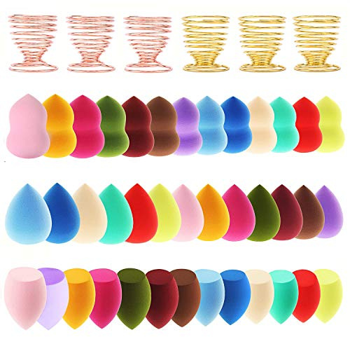 Abgream 45pcs Makeup Sponge Blender Set - 39 Pcs Latex-Free Vegan Sponges with 6 Pcs Makeup Blender Holder, Beauty Cosmetic Foundation Blending Powder Puff for Liquid Powers BB Cream (Style 2)