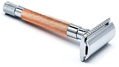 Parker Safety Razor 56R Heavyweight Double Edge Eco-Friendly Safety Razor mit 5 Parker Premium Platinum Edelstahl-Rasierklingen – Rasierer mit geschlossenem Kamm (Roségold)