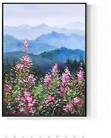 MWMG Ölbilder Auf Leinwand Handgemalt,Zeitgenössische Blühende Rote Blumen Rollende Berge Naturlandschaft Große Ölgemälde Kunst Moderne Abstrakte Kunstwerke Leinwand Wandkunst Gemälde Wohnzimmer S
