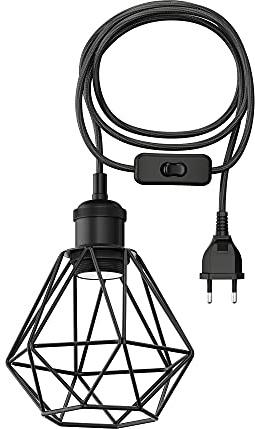 ledscom.de 3 m Textilkabel RETRA, Vintage, Stecker, Schalter, schwarz, Käfig-Schirm