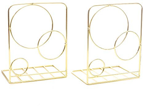 SweetWU Buchstützen, rund, Metall, Buchstützen, Ständer, Regal, Bücherregal, goldfarben, 2 Stück