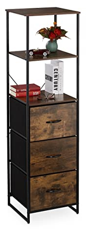 Relaxdays Vintage Regal, 3 Schubladen, 3 Ablagen, schwarz/braun | Industrial Design, HBT: 155 x 43 x 42,5 cm, Standregal