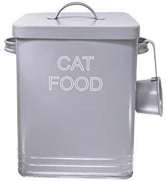 NOBEL Cat Food or Cat Treat Storage Tin with Lid with Scoop Non Slip Pads (CAT FOOD, Grey)