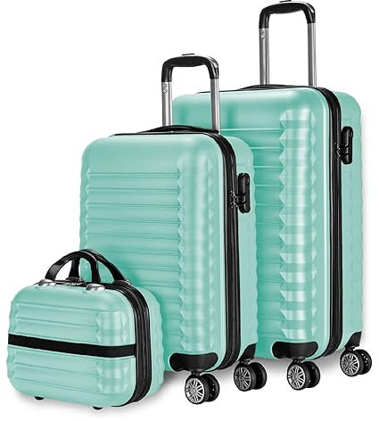 NUMADA - Gepäck-Set und Kulturbeutel 3 Stück Minzgrün, mittel 63cm, klein 53cm und Kulturbeutel, ABS, starr, widerstandsfähig, 4 Doppelräder, leicht, seitliches Kombinationsschloss