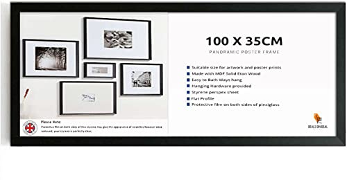 DEALS ON DEAL Panoramic Picture Frame 100cm x 35cm Picture Frames Photo Frames Poster Frame Portrait & Landscape Poster, Photo, Art or Print Frame Ideal for Home or Office Decor (Black)