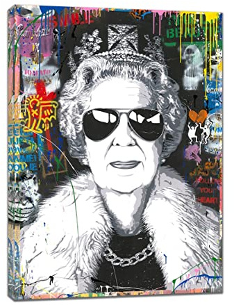 Queen Elizabeth II Pop Street Art Wandbild gerahmter Leinwanddruck, Heimdekoration, 50 x 30 cm, 38 mm Tiefe