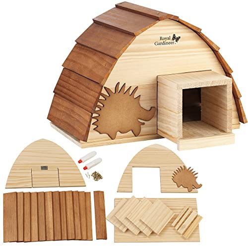 Royal Gardineer Igelhotel: Wetterfestes Igelhaus mit Schindeldach aus Echtholz, Bausatz (Igelhaus-Bausatz Kinder, Igel Holzbausatz Kinder, Insektenhotel)