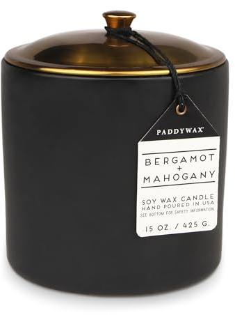 Paddywax Minimalistische Hygge-Serie, Luxuskerze, 3-Docht, 425 g, Bergamotte + Mahagoni