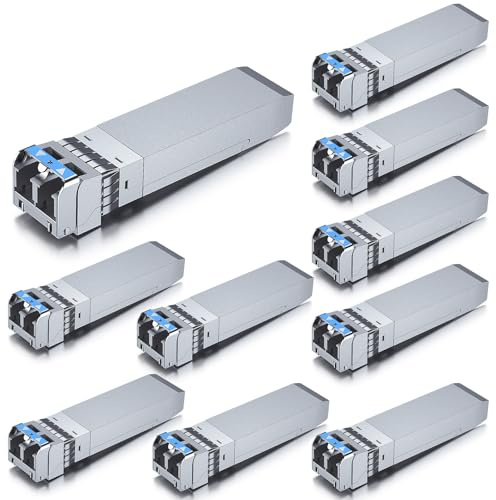 10Gtek [x10 pcs 10Gb SFP+ LR Monomodale Fibre Modulo, 10GBase-LR LC Transceiver Compatibile per Cisco SFP-10G-LR, Meraki, Mikrotik, Ubiquiti UniFi, Netgear, Zyxel, Qnap, D-Link,TP-LINK, Open Switch