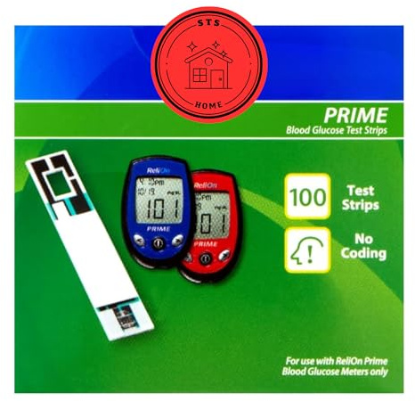 Prime Blood Glucose Test Strips | Blood Glucose Test Strips | Test Strips for Diabetes | Blood Sugar Test Strips | Diabetic Test Strips | Prime Test Strips 100 Count + STS Sticker.