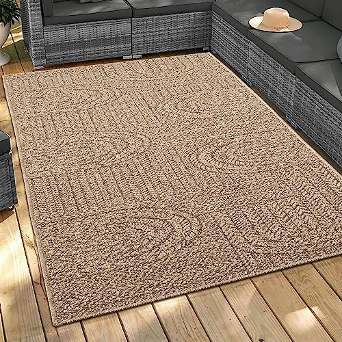CARPETIA Outdoor Teppich Natürliche Sisal-Optik Beige Braun 240x340 cm | Pflegeleicht, UV-beständig, robust und langlebig, OEKO-TEX geprüft, für Fußbodenheizung, Balkon, Terrasse & Küche