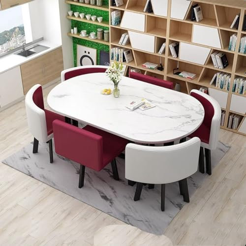 MAxba Oval Esszimmergrupp Esstisch 6 Personen mit Stühlen Konferenztisch Freizeit Couchtisch Set Küchentisch (Color : Purple)