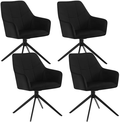 WOLTU Esszimmerstuhl drehbar 4er Set, Stuhl Esszimmer Esstisch, Küchenstuhl Drehstuhl Polsterstuhl mit Armlehnen, gepolsterter Armlehnstuhl, aus Samt, Metallbeine, Schwarz