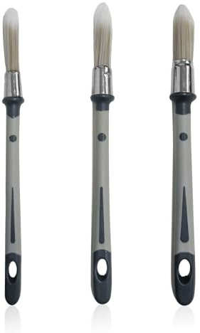 Set 3 Pennello con Punta Rotonda per Fughe con Manico Lungo, per Polvere con Punta Temperamatite, Multiuso, Strumento per Dipingere i Bordi