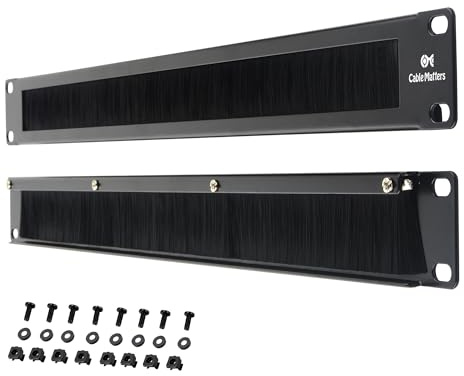 Cable Matters 2-Pack Rackmount or Wall Mount 1U 19” Brush Panel (19-inch Rack Mount Brush Panel 1U) in Black
