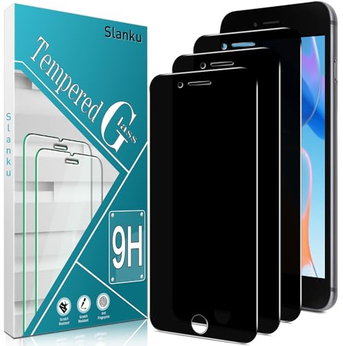 Slanku 3 Stück Sichtschutz Schutzfolie für iPhone SE 3, SE 2022, 8, 7, 6S, 6, Anti-Spy, Frei von Kratzern, 9H Härte, Blasenfrei, HD Displayschutzfolie, Ultra-klar