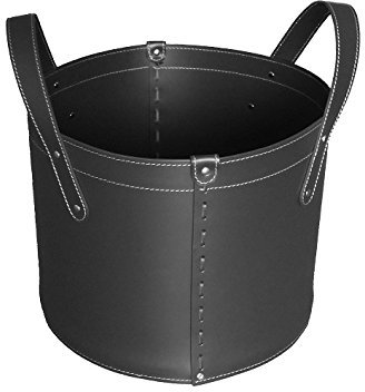 LIMAC Design TONDA Holzkorb aus Leder, moderne Brennholztasche, Originale Kaminholztasche, Kaminholzkorb, mit gummierten Rädern, Hergestellt in Italien. (Schwarz)