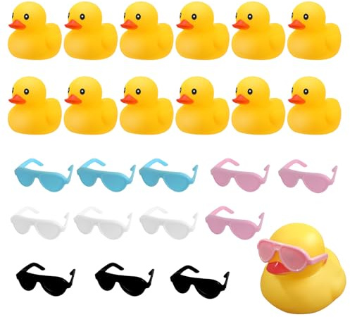 MisFun - Juego de 12 pato de plástico, mini patos de juguete de baño, pato de goma de juguete, pequeño pato amarillo flotante juguete de baño, juguete de entretenimiento acuático para niños