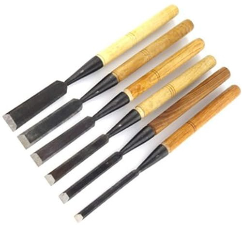 Stechbeitel-Set for die Holzbearbeitung, 6-teiliges Stechbeitel-Set aus Kohlenstoffstahl, Meißel, Drechselwerkzeuge mit Holzgriff for Holzschnitzerei, Wurzelschnitzerei, Möbelschnitzerei, Drehmaschine
