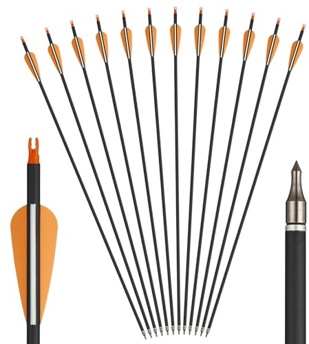 Toparchery 12 flèches pour tir à l'arc 30 Pouces flèches en Carbone pour Adultes Spine 600 pour Arc recourbé, Arc Compound, Arc Long