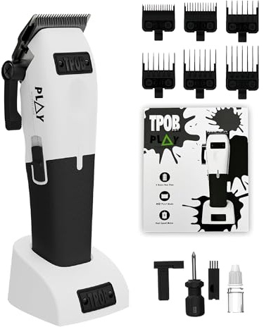 TPOB Play Barber Hair Clippers for Men 7500 RPM with Rubber Green/Black/Pink Grips (White)