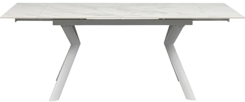 Kare Design Tisch Xenia, Weiß, Ausziehtisch, Pflegeleicht, von 140cm bis 200cm auziehbar, 4-8 Personen, Esszimmertisch, lackierte Steinplatte, 76x140x80 cm (H/B/T)