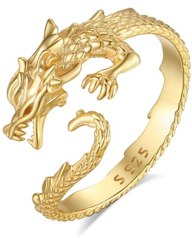 INFUSEU Offener Größenring, Verstellbar 925 Sterling Silber Modell 7-8 Zweiköpfige Schlange/gelada/umarmung/wolverine/orang-utan/drache/pentagramm Ring Geschenk für Sie