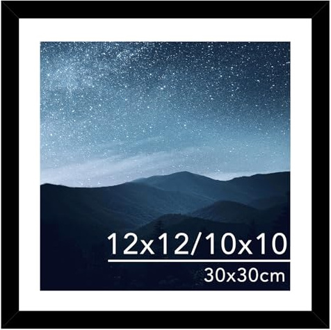 JCJMY 12x12 Picture Frame with Mat for 30 x 30cm Diamond Art Painting, Display Photo 10x10 or 12 x 12 Without Mat, Wall Hanging Large Frame with Plexiglass, Black