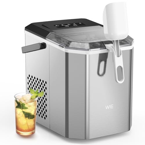 WIE Stainless Steel Ice Maker, Self-Cleaning Ice Maker Machine, 12kg/24H, 2 Sizes 9 Ice Cube Ready in 6 Mins Ice Machine with Handle, Scoop & Basket, 1.5L Ice Cube Maker for Home/Kitchen/Office/Bar