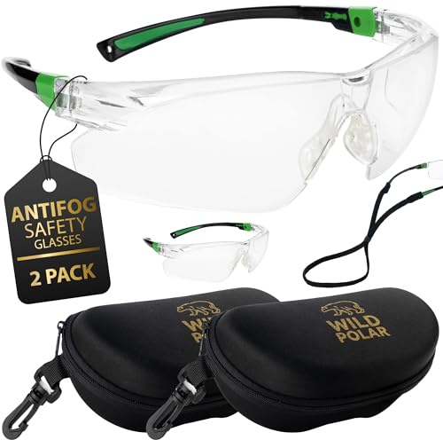 Wild Polar Premium Adjustable Safety Glasses for Work - With Case and Neck Cord - Anti-Fog Coating, Comfortable Fit, and Maximum Durability and Anti Scratch for All-Day Wear