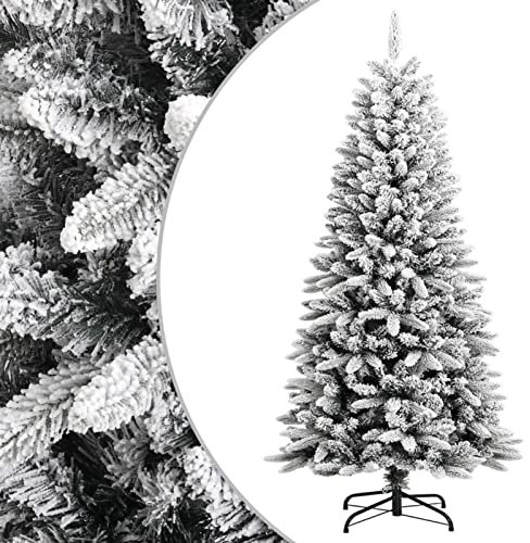 Homgoday Künstlicher Weihnachtsbaum mit beflocktem Schnee, 120 cm, PVC & PE, Weihnachts-Kiefer mit Metallständer, für drinnen und draußen, saisonale Feiertagsdekoration, Heimdekoration