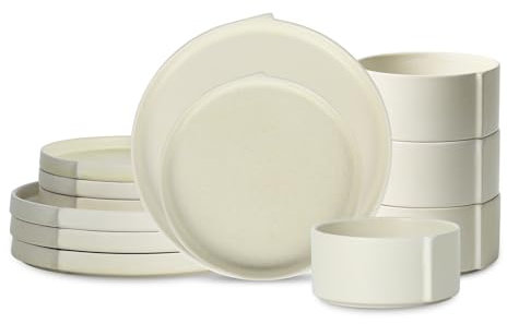 Stone Lain Bao Service de table 12 pièces en grès Beige