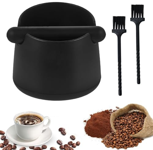 3-Piece Coffee Grounds Knock Box Set with Cleaning Brushes, Espresso Puck Bin and Portafilter Cleaning Tools, Home Coffee Bar Accessories