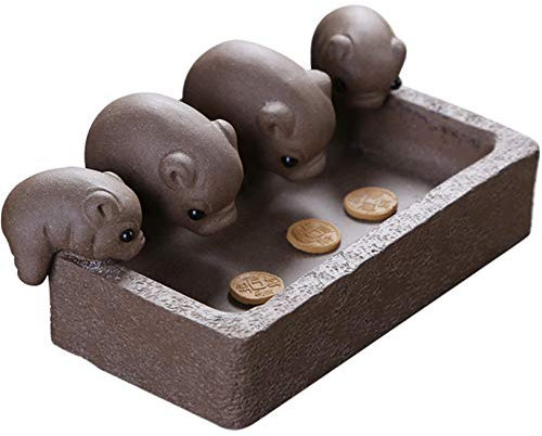 CWLPSL Chinesisches Zisha-Teehaustier, niedliche Vier Schweinestatuen, lila Ton-Tierfigur, Teetablett, Zubehör, Feng Shui-Ornamente