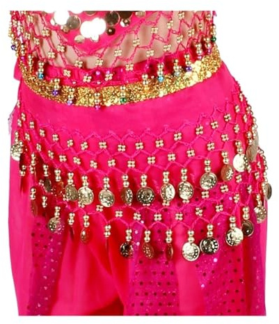 MZPOZB Bauchtanz-Hüfttuch Kinder Mädchen Bauchtanz Hüfttuch Zubehör Bauchtanz Gürtel Rock Mit Gold Bauchtanz Münze Gürtel Kostüme Kinder Bauchtanz Kostüm Damen(Rose Red)