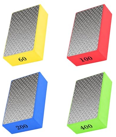 BRIOTA 4pcs Diamond Polishing Pads, Hand Diamond Sanding Blocks 60# 100# 200# 400#, Glass Tile Polishing Pads for Ceramic Stone Marble Granite Porcelain Concrete Wood, Grinding Trimming Sanding Kit