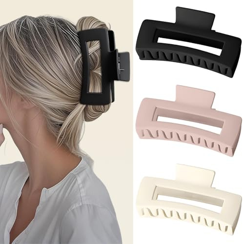 PUSCOBSY Haarklammer Groß für Dickes Haar 13 cm Rutschfest Haarklammern 3 Stück Starker Halt Haarspange Matte Haarspangen für Damen, Schwarz Weiß Rosa