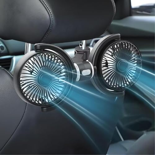 AKLIFFE Auto Ventilator Rücksitz 12V, 360° drehbar Autositz-Ventilator für Baby nach hinten gerichtet, 3 Geschwindigkeiten Separate Steuerung Auto-Kühlung Fan, USB Ventilator für Auto/SUV/RV