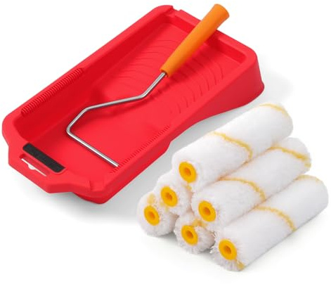 Mister Rui 8 Stück 10,2 cm Mikrofaser-Farbroller-Set mit Tablett für Haushaltsmalerei und Renovierung