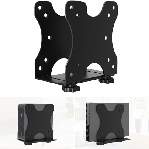 Soporte universal para mini PC, NUC, Mac Mini, cajas de cables, routers WiFi y CPU pequeñas, ancho ajustable de 16 – 70 mm, montaje VESA/bajo mesa, soporte para monitor de metal para mini PC