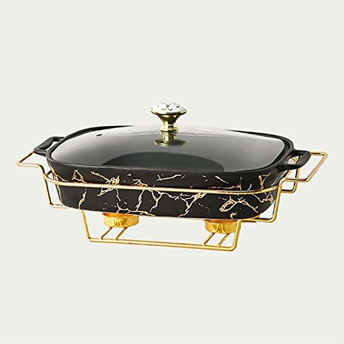 MYUYEE Ceramic Chafing Dish Buffet Server and Warming Container Food Holding Plate Rectangular Chafing Dish Glass Panels and Fuel Frame for,